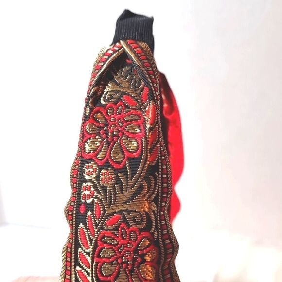 JEWELTONE JACQUARD SATIN FABRIC top knot red gold black headband - Picture 5 of 9